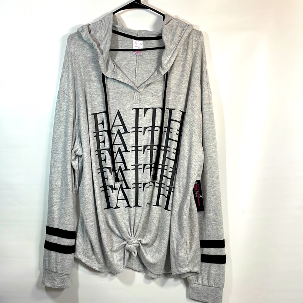 ‘Faith' Women’s hoodie No Boundaries XXXL (21) gray light fleece  Soft